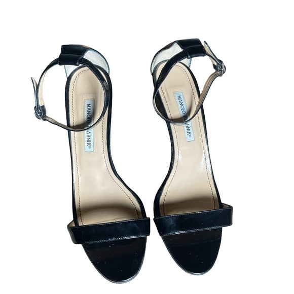 Manolo Blahnik Chaos Black Patent Leather Ankle Strap Sandals 8.5 US 38.5 EU - Picture 6 of 16